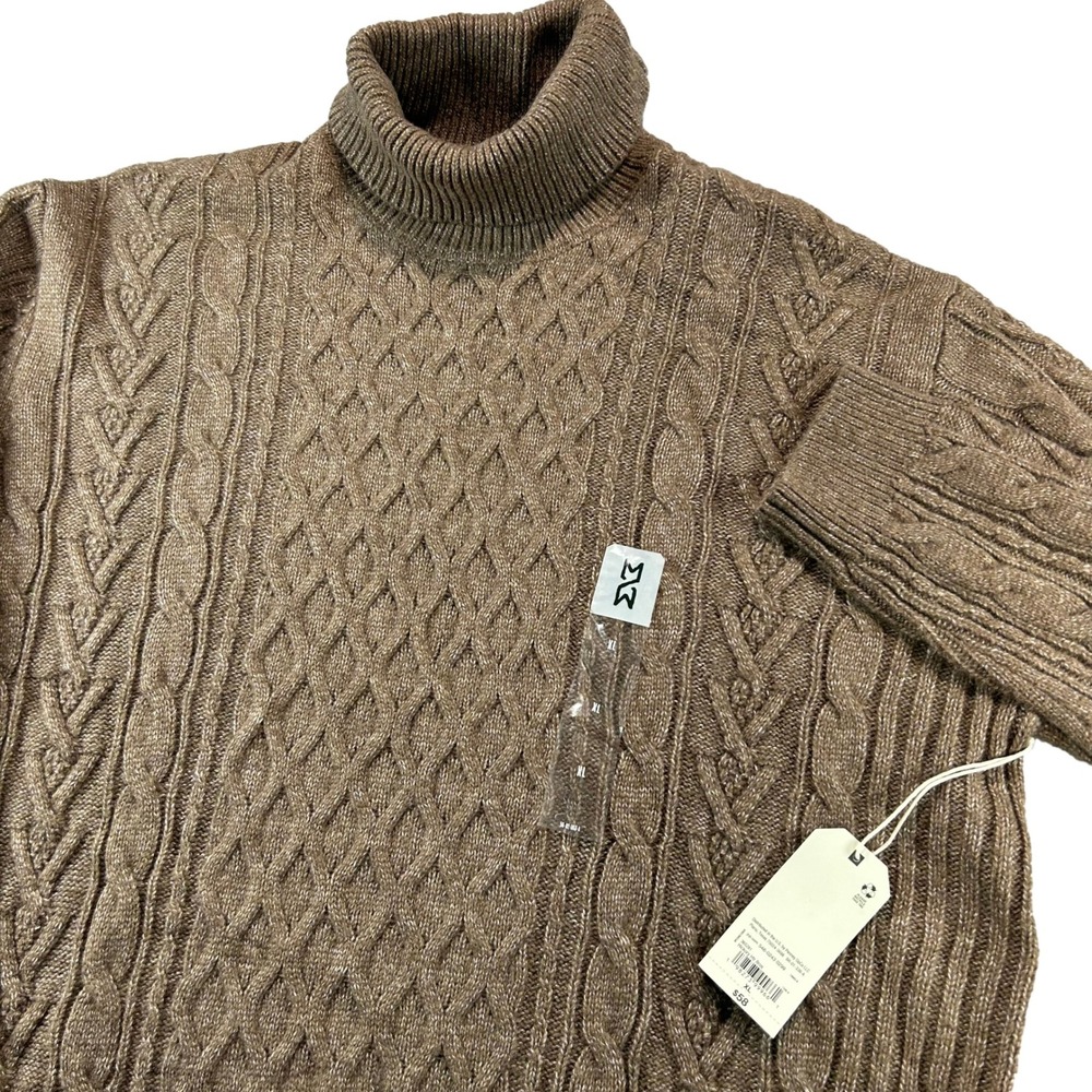 Mutual Weave Turtleneck Sweater Mens XL Brown Cable Knit Hickory Htr Cotton